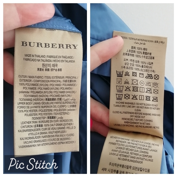 Burberry Double Breasted Blue Nylon Trench Coat Ruffle Trim Waist Belt US 12 - Picture 15 of 17